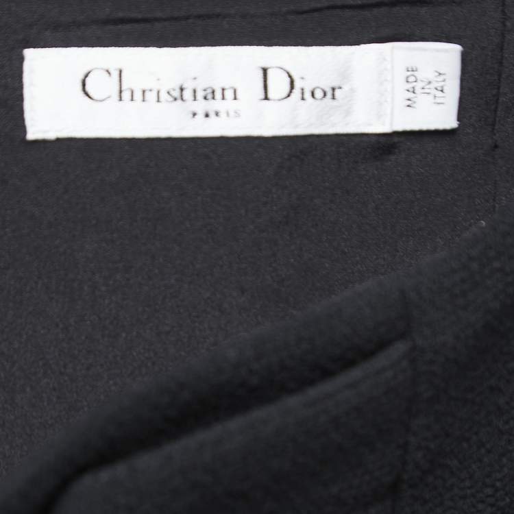 Pre Owned Christian Dior Black Wool Button Embellished Pencil Skirt S