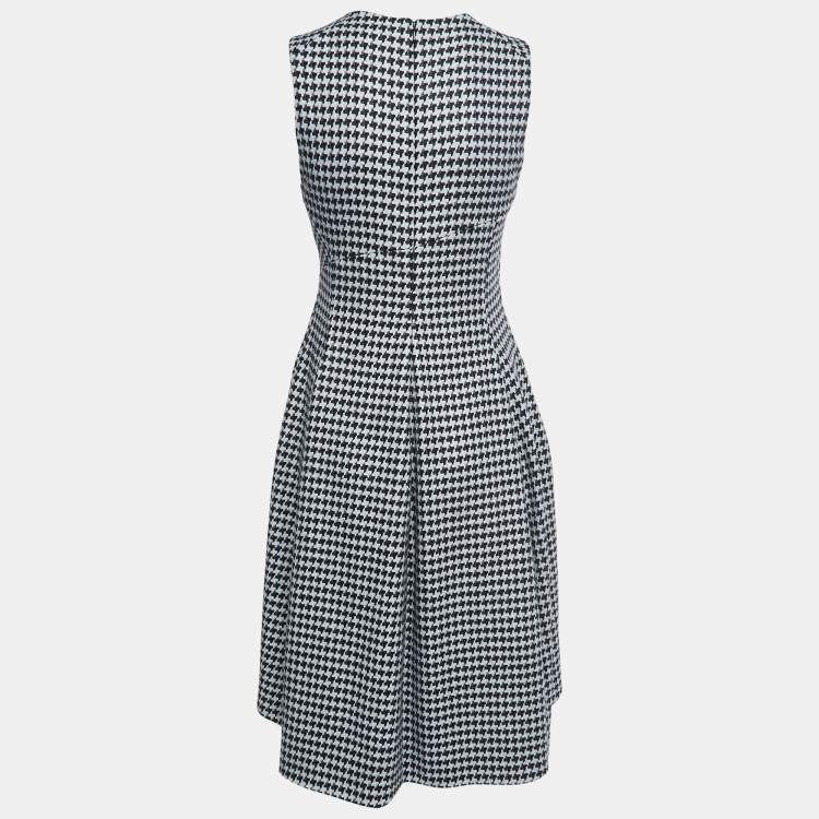Pre Owned Dior Black Patterned Wool Blend Sleeveless High Low Flared Short Dress M