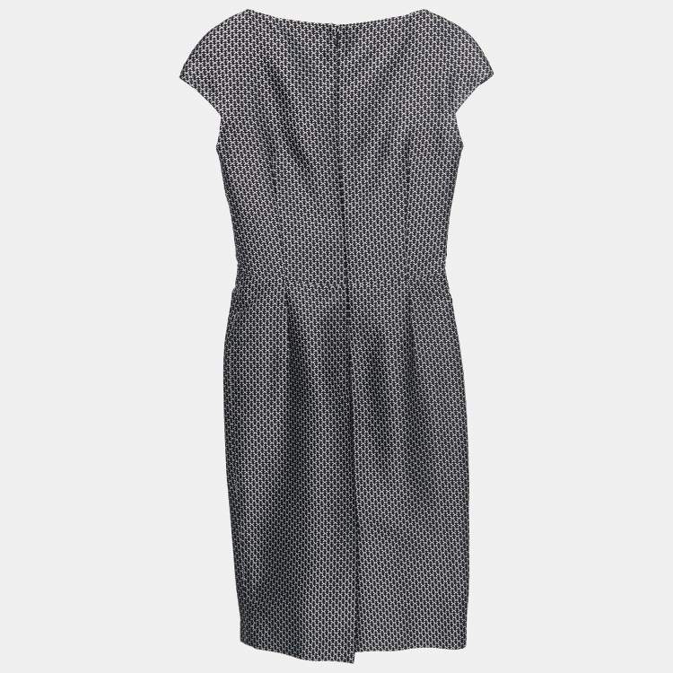 Pre Owned Dior Black Patterned Silk Cap Sleeved Midi Dress M