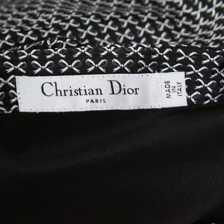 Pre Owned Dior Black Patterned Silk Cap Sleeved Midi Dress M