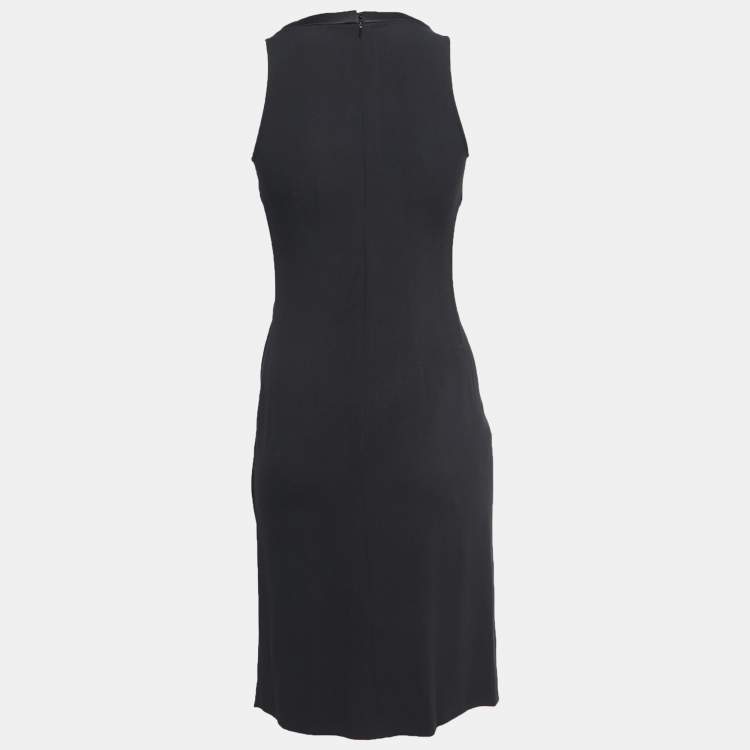 Dior Black Crepe Embellished Button Detail Sleeveless Draped Midi