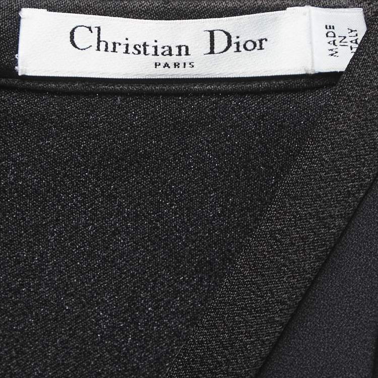 Pre Owned Dior Black Crepe Embellished Button Detail Sleeveless Draped Midi Dress M