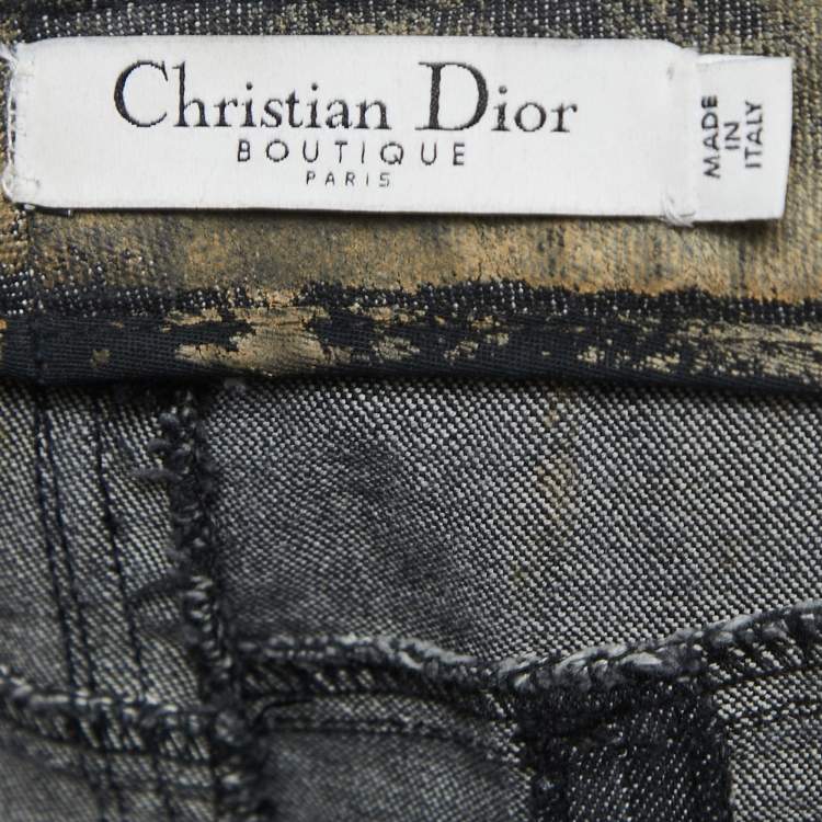 Pre Owned Dior Vintage Navy Blue/Gold Wax Coated Denim Jeans S Waist 26"