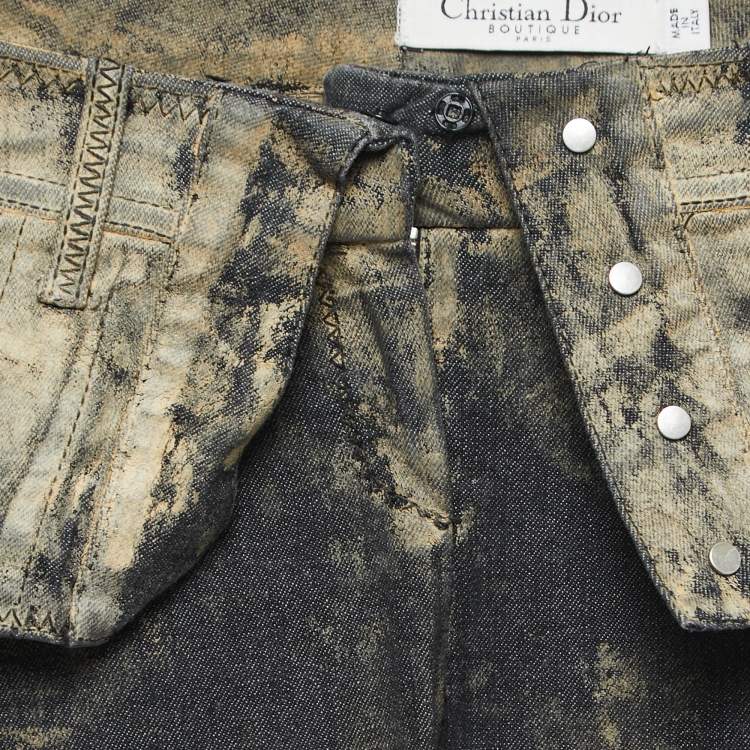 Pre Owned Dior Vintage Navy Blue/Gold Wax Coated Denim Jeans S Waist 26"