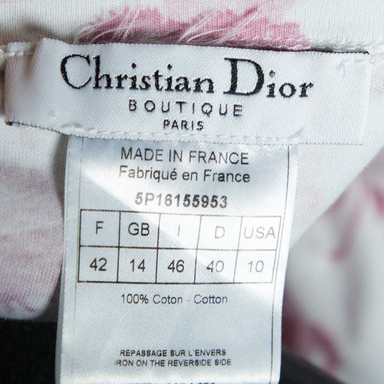 Pre Owned Christian Dior Boutique White & Pink Trotter Monogram Printed Cotton Knit V-Neck T-Shirt L