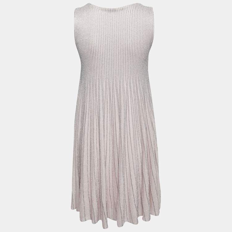 Pre Owned Dior Metallic Light Pink Lurex Knit Sleeveless A-Line Dress M