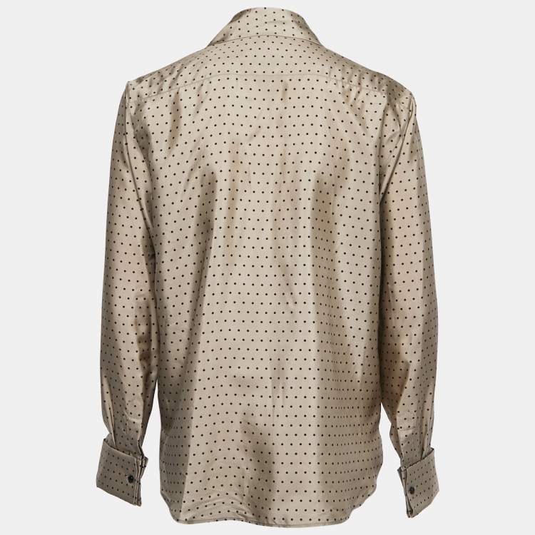 Pre Owned Dior Beige Polka Dotted Silk Frilled Ascot Shirt Blouse M
