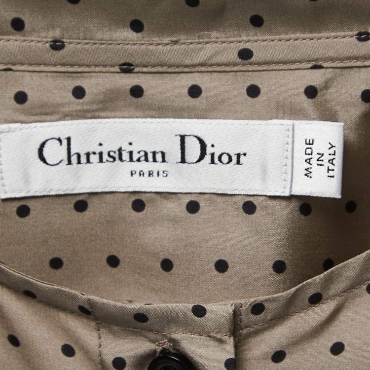 Pre Owned Dior Beige Polka Dotted Silk Frilled Ascot Shirt Blouse M