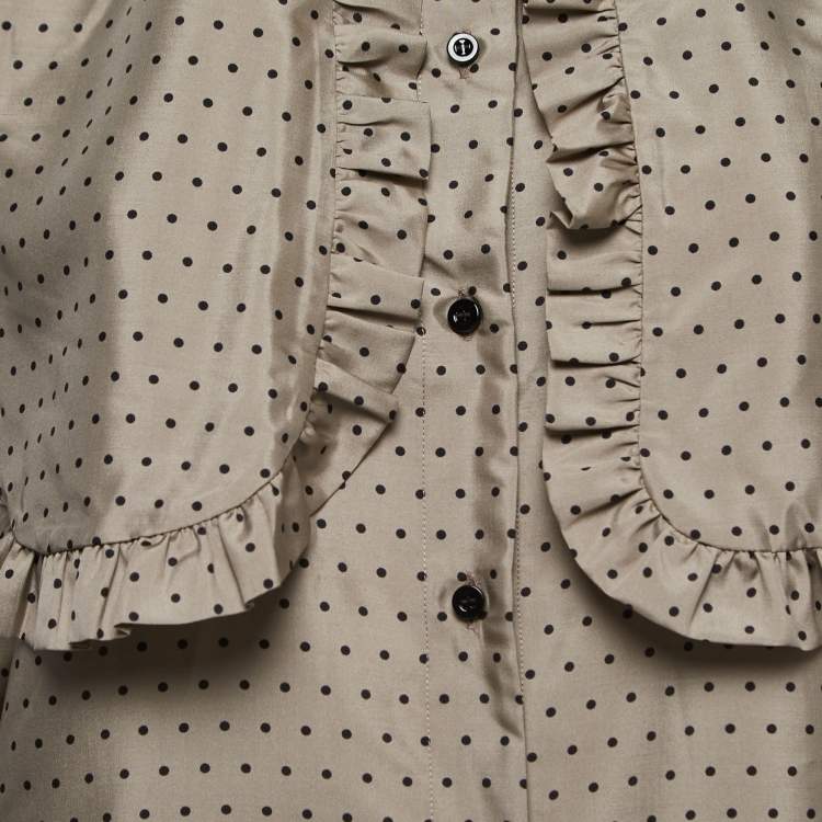 Pre Owned Dior Beige Polka Dotted Silk Frilled Ascot Shirt Blouse M