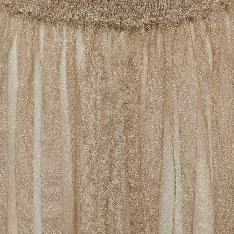 Pre Owned Dior Beige Mesh Elasticized Waist Midi Skirt M