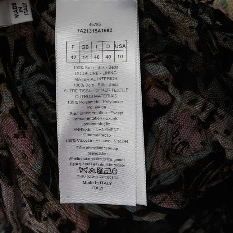 Pre Owned Dior Multicolor Zodiac Print Silk Chiffon Gathered Midi Skirt L