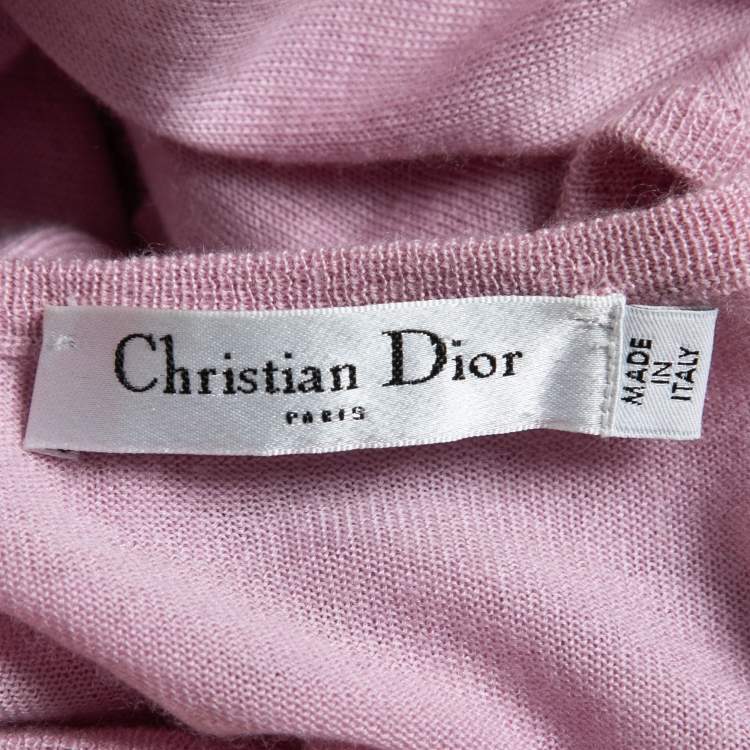 Pre Owned Christian Dior Pink Cashmere Knit Embellished Neck Cardigan M