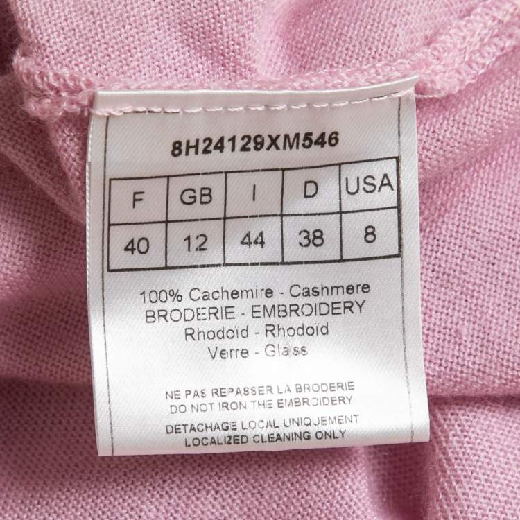 Pre Owned Christian Dior Pink Cashmere Knit Embellished Neck Cardigan M