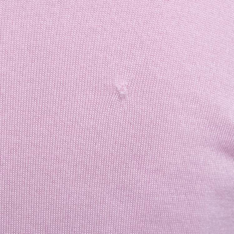Pre Owned Christian Dior Pink Cashmere Knit Embellished Neck Cardigan M
