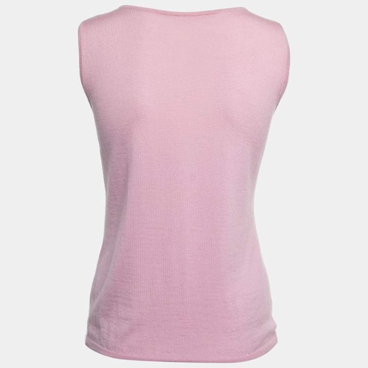 Pre Owned Christian Dior Pink Cashmere Knit Embellished Neck Cardigan M