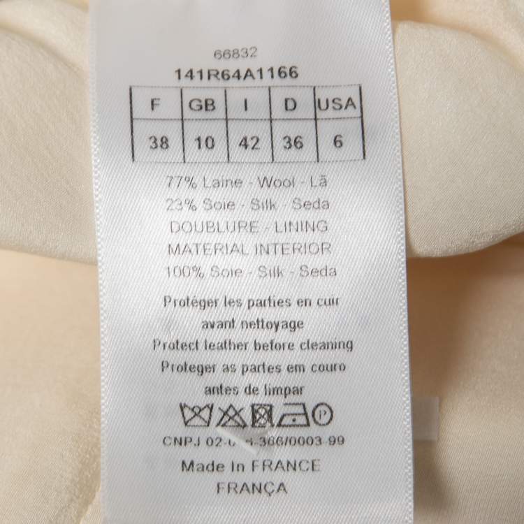 Pre Owned Dior Cream Wool Blend Zip Front Short Shirt Dress M