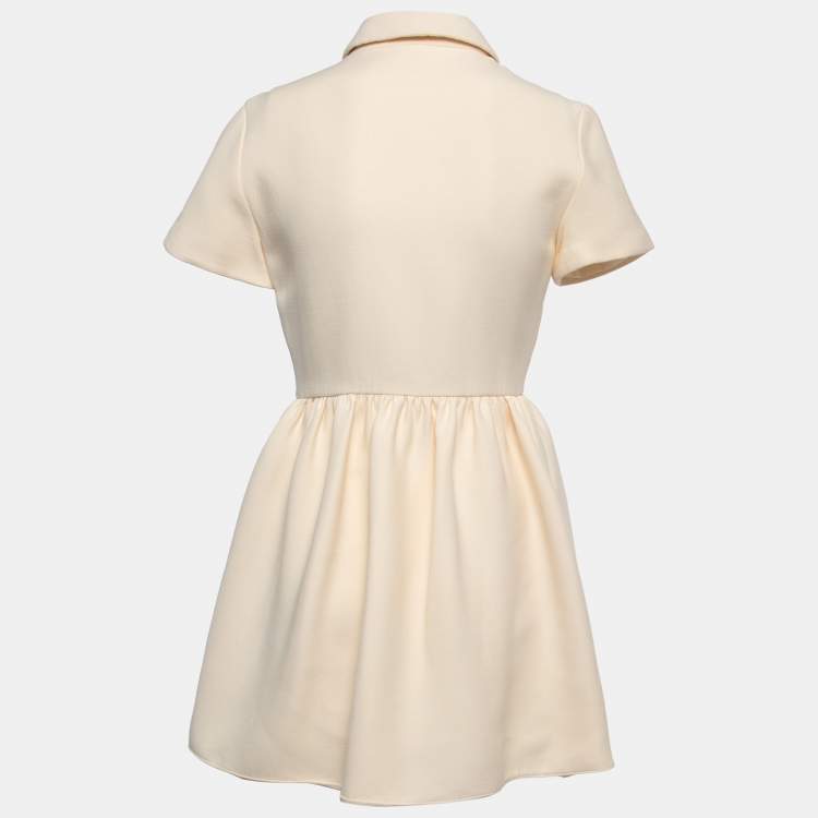 Pre Owned Dior Cream Wool Blend Zip Front Short Shirt Dress M