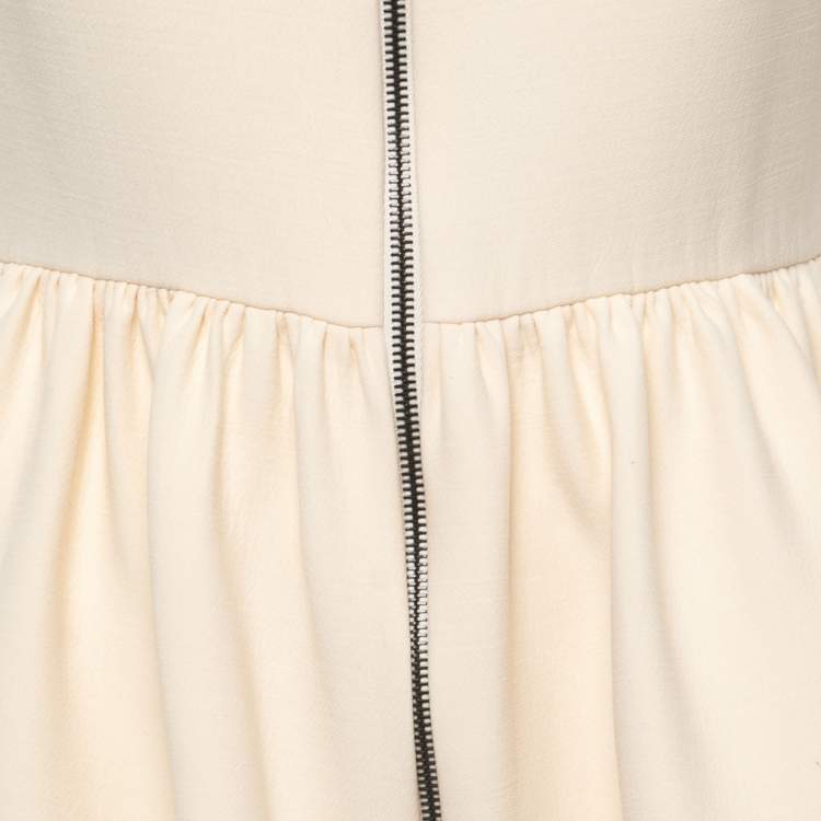 Pre Owned Dior Cream Wool Blend Zip Front Short Shirt Dress M