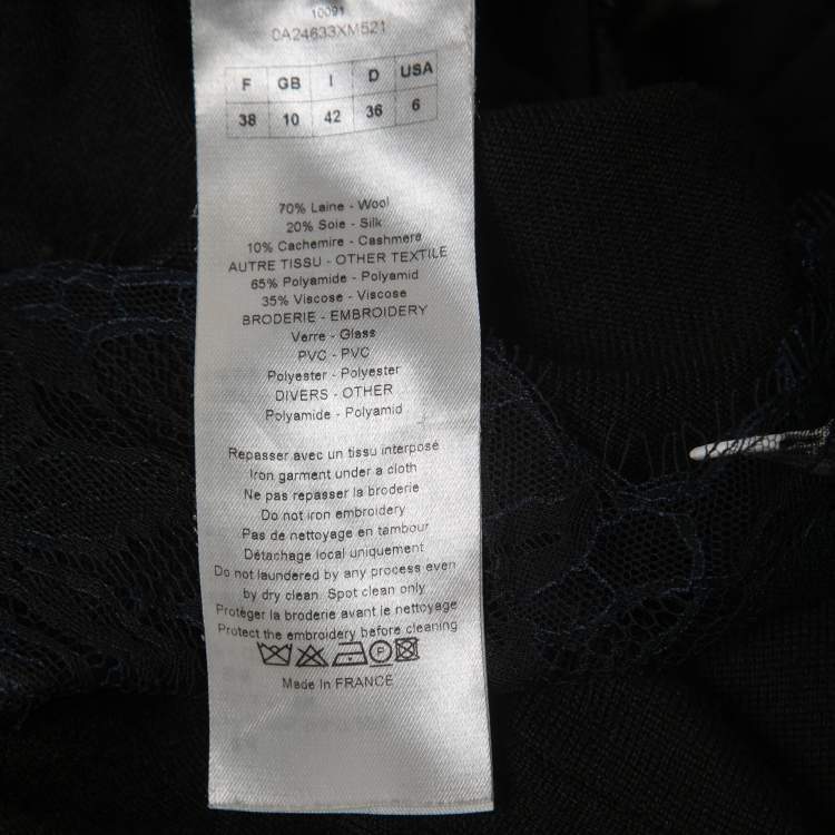 Pre Owned Christian Dior Black Knit Lace Paneled Mini Dress M