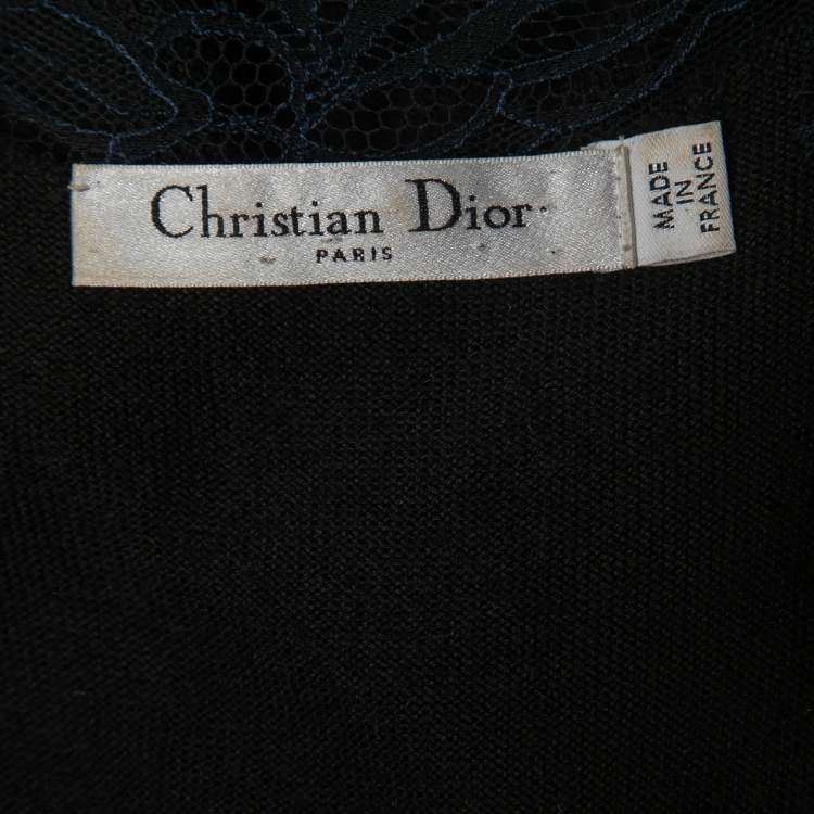 Pre Owned Christian Dior Black Knit Lace Paneled Mini Dress M