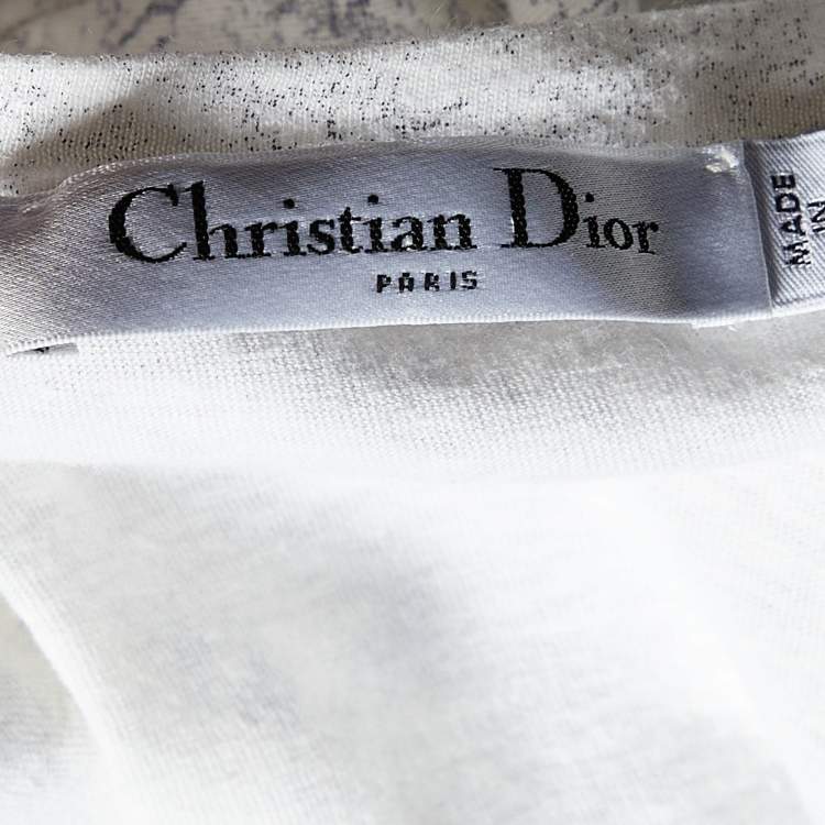 Pre Owned Dior Off White Diorodeo Jungle Print Cotton Linen T-Shirt XS