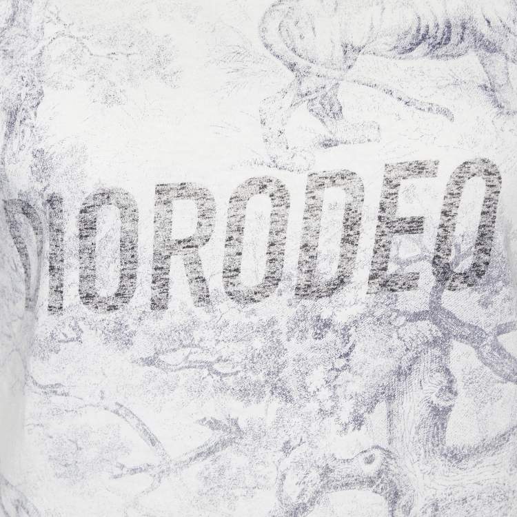 Pre Owned Dior Off White Diorodeo Jungle Print Cotton Linen T-Shirt XS
