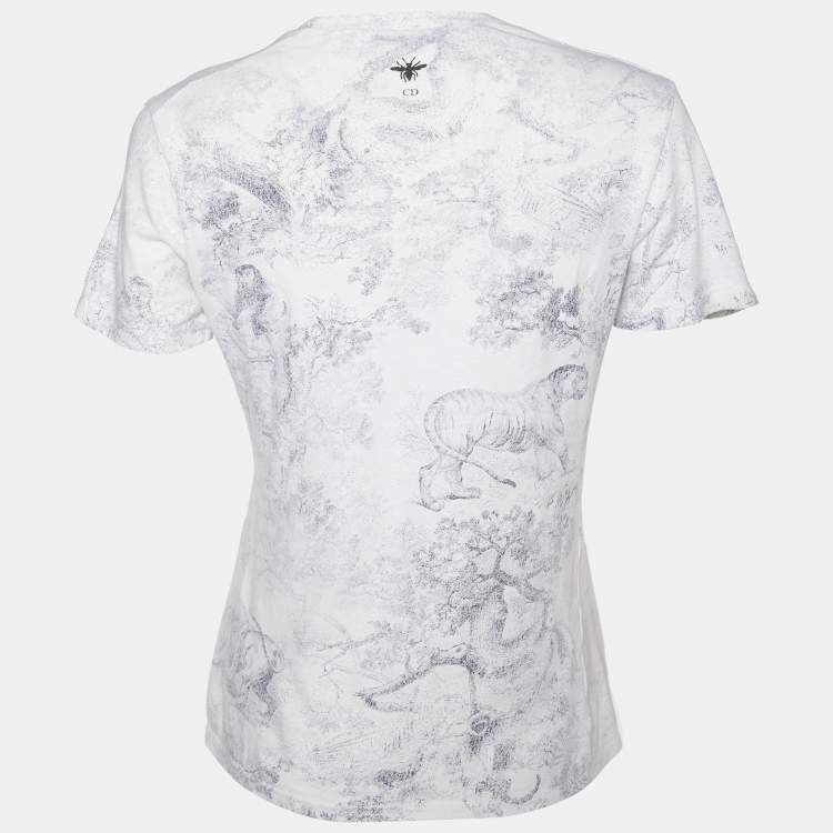 Pre Owned Dior Off White Diorodeo Jungle Print Cotton Linen T-Shirt XS