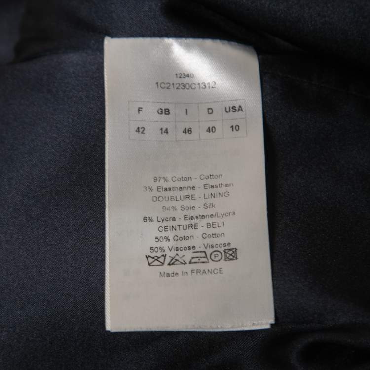 Pre Owned Christian Dior Navy Blue Ruched Cap Sleeve Belted Jacket L