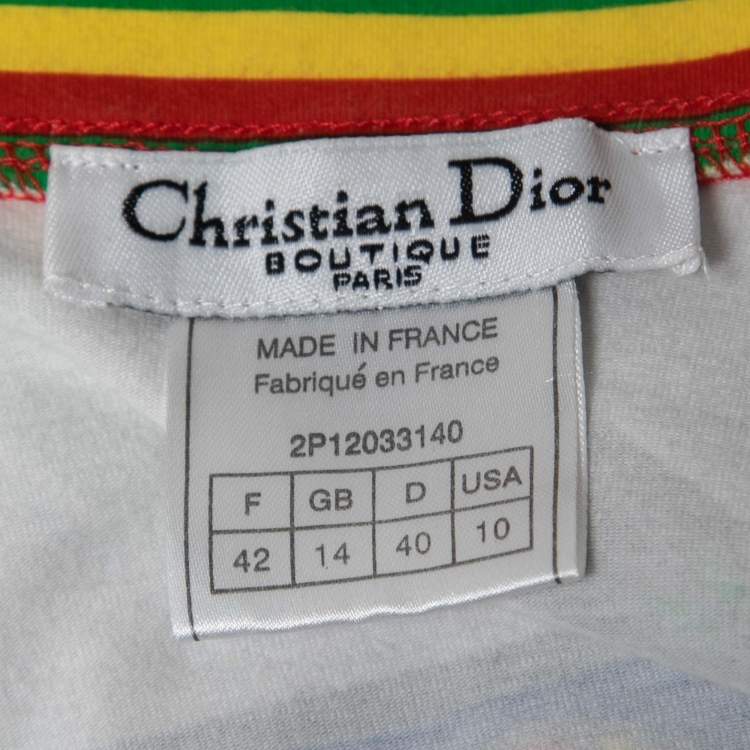 Pre Owned Christian Dior Vintage Multicolor Rasta Mania Print Cotton Zip Top L