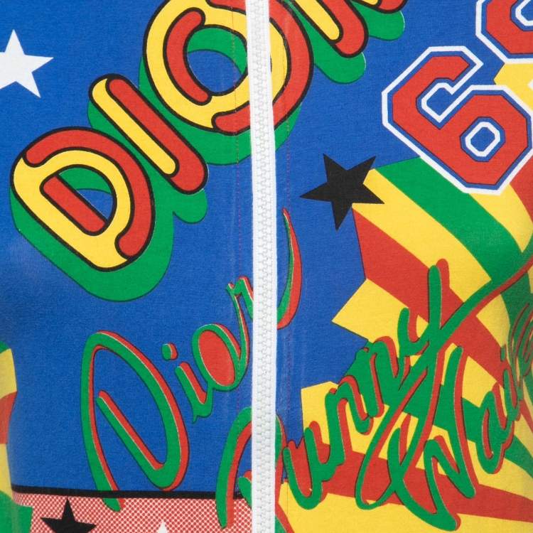 Pre Owned Christian Dior Vintage Multicolor Rasta Mania Print Cotton Zip Top L