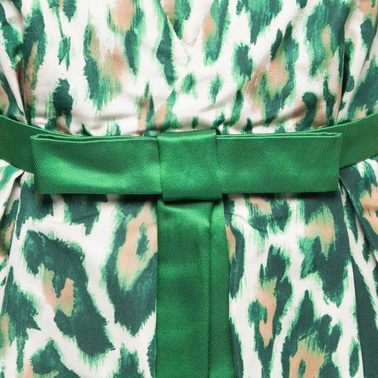 مملوكة مسبقًا Christian Dior Green Animal Print Silk Bow Detail Top M