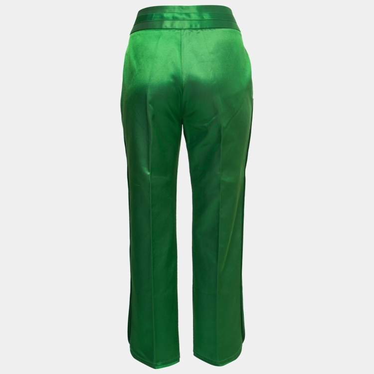 Pre Owned Christian Dior Green Button Detail Cropped Trousers L