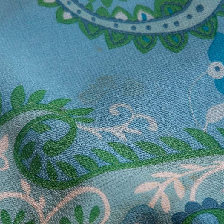 Pre Owned Christian Dior Blue Paisley Printed Silk Bead Embellished Draped Top M