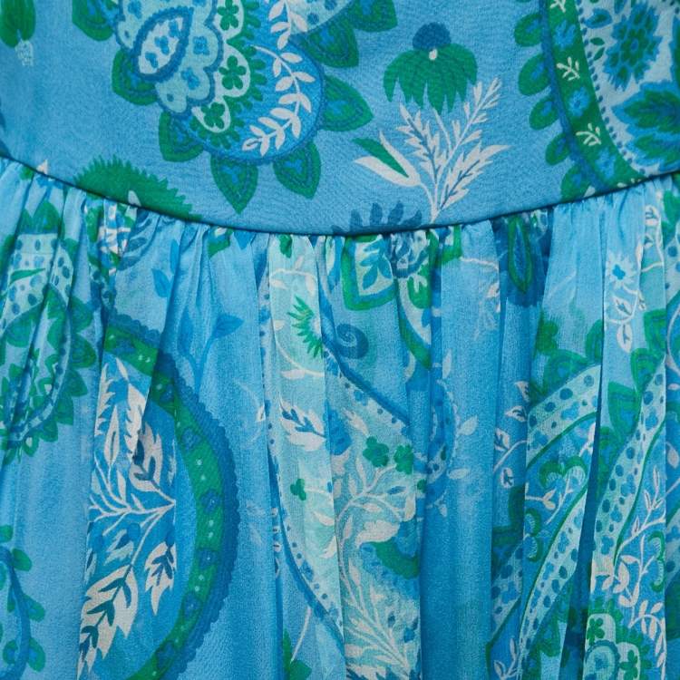 Pre Owned Christian Dior Blue Paisley Printed One Shoulder Mini Dress L