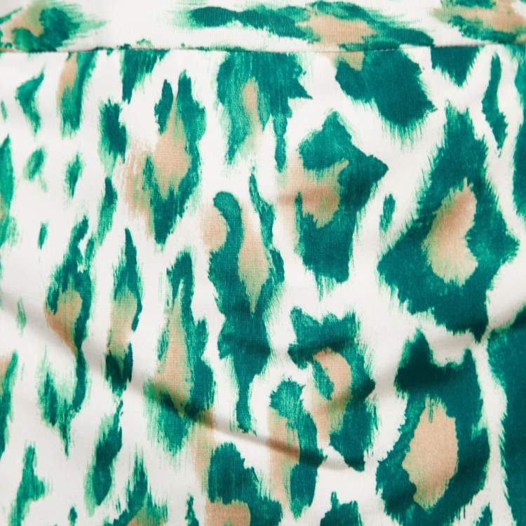 Pre Owned Christian Dior Green Animal Print Silk Pencil Skirt S