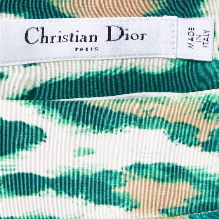 Pre Owned Christian Dior Green Animal Print Silk Pencil Skirt S