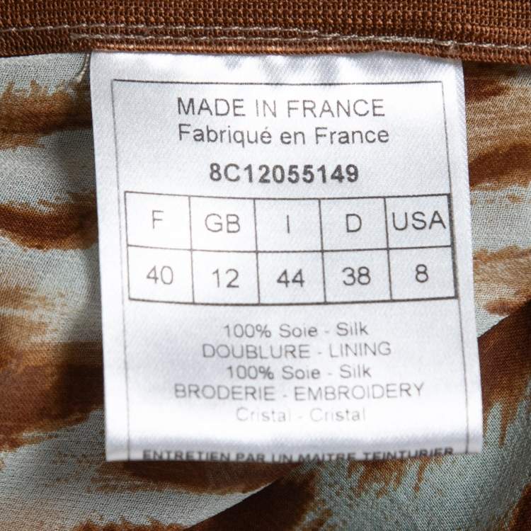 Pre Owned Christian Dior Brown Animal Printed Chiffon Embellished Top M