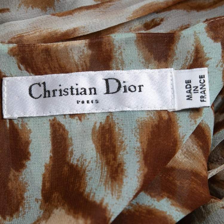 Pre Owned Christian Dior Brown Animal Printed Chiffon Embellished Top M