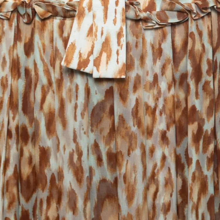 Pre Owned Christian Dior Brown Animal Printed Chiffon Bow Maxi Skirt M