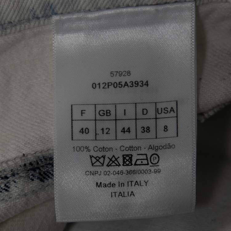 Pre Owned Christian Dior White/Blue Tie-Dye Denim Frayed Wide Leg Jeans M Waist 32"