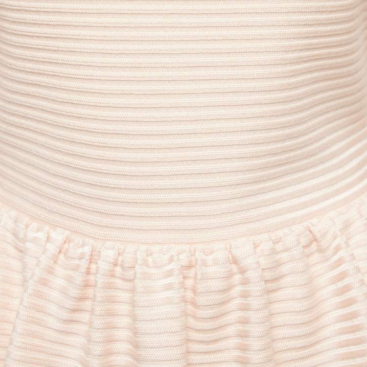 Pre Owned Christian Dior Light Pink Rib Knit Peplum Top S