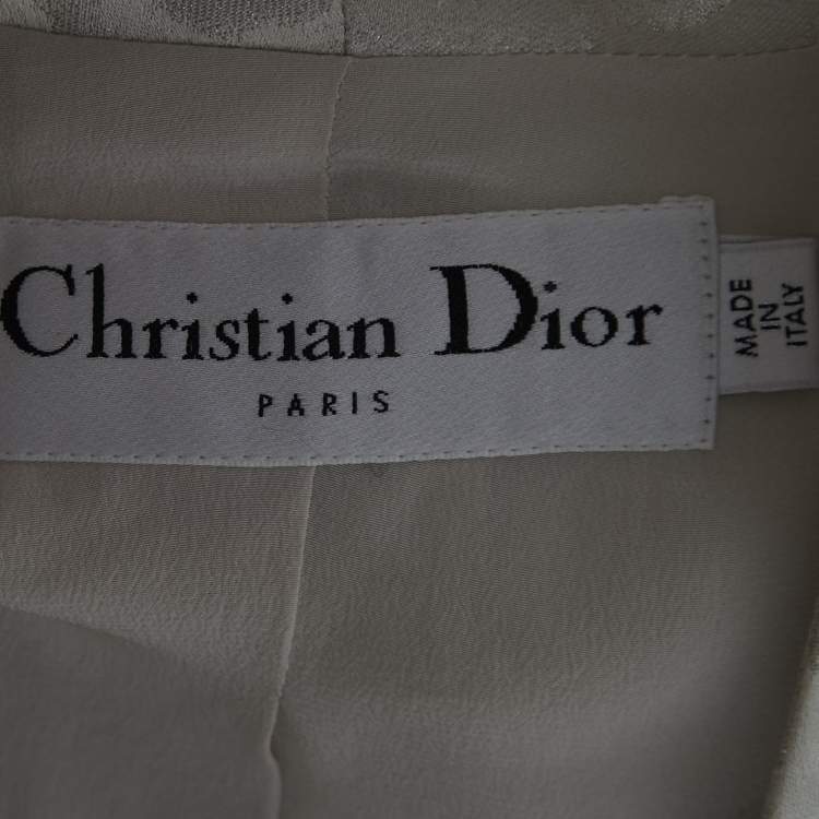 Pre Owned Christian Dior Silver Silk Blend Belted Button Front Top M
