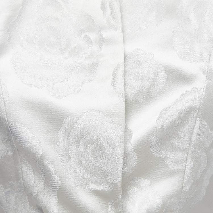 Pre Owned Christian Dior Silver Silk Blend Belted Button Front Top M