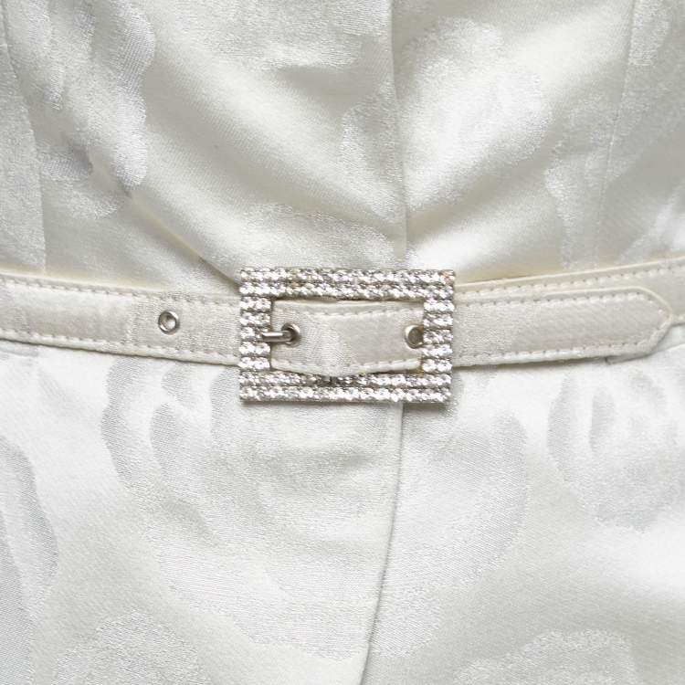 Pre Owned Christian Dior Silver Silk Blend Belted Button Front Top M