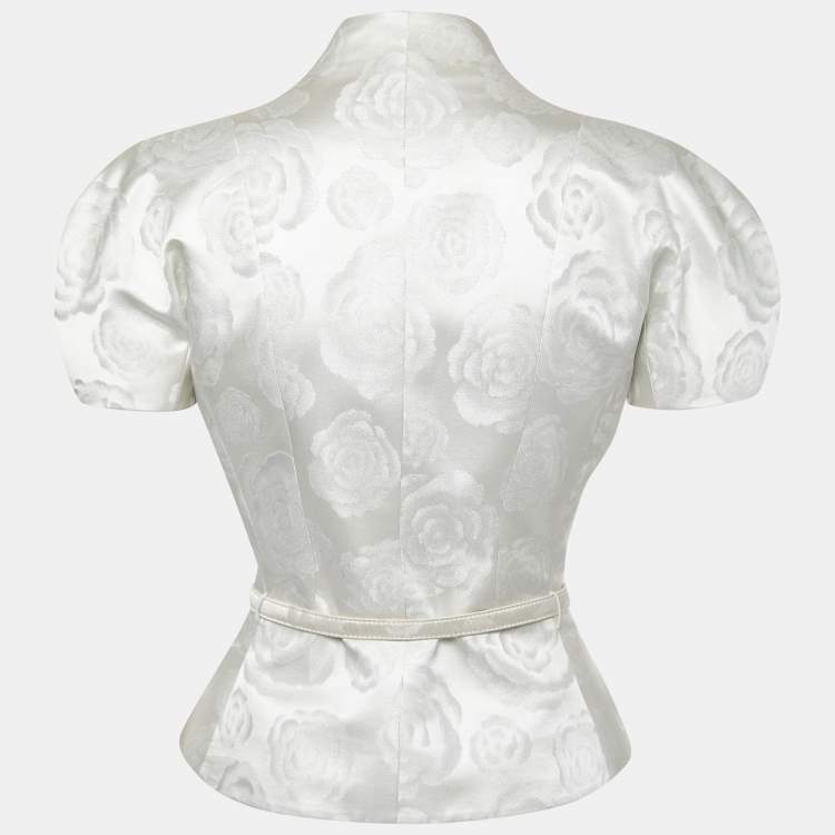 Pre Owned Christian Dior Silver Silk Blend Belted Button Front Top M