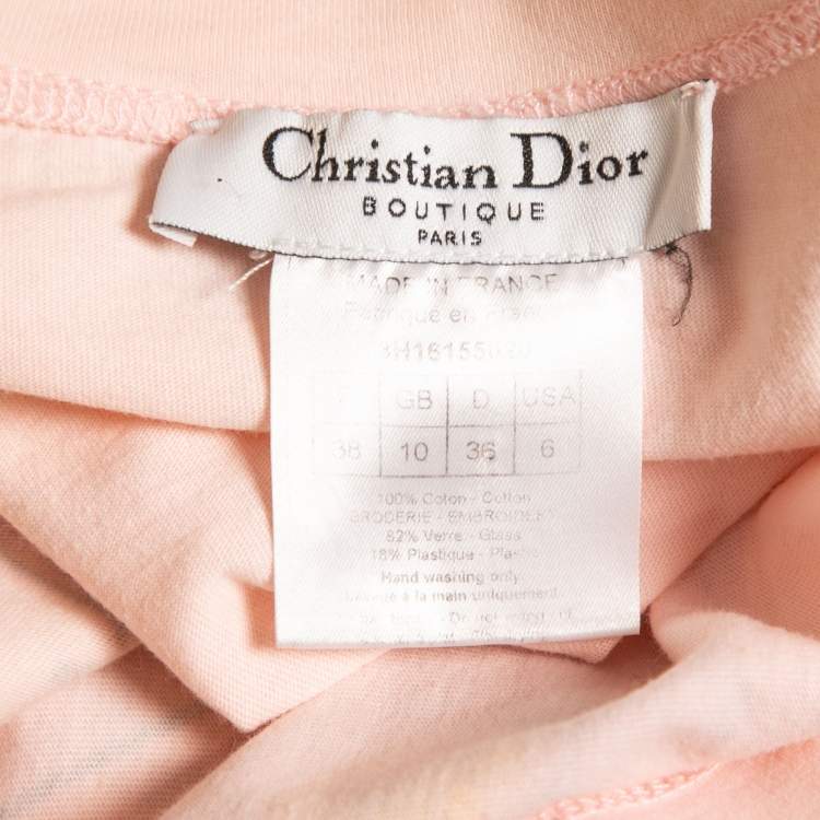 Pre Owned Christian Dior Boutique Pink Cotton Knit Embellished T-Shirt M