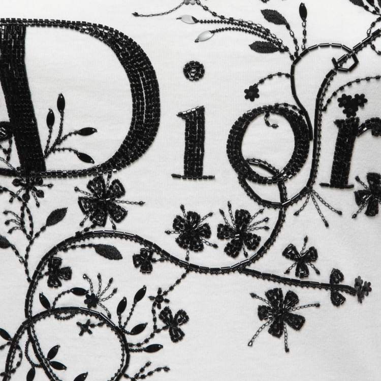 Pre Owned Christian Dior Boutique White Embellished Cotton Knit Tank Top S