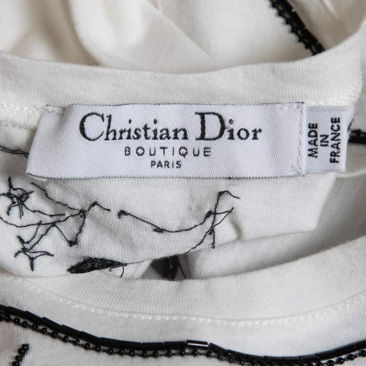 Pre Owned Christian Dior Boutique White Embellished Cotton Knit Tank Top S