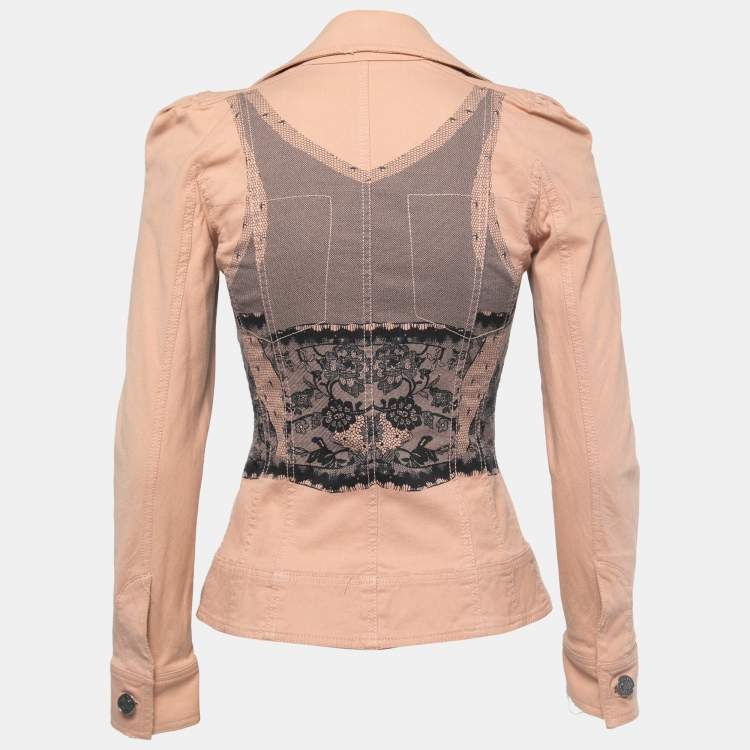 Pre Owned Christian Dior Boutique Pink Lace Printed Denim Jacket S