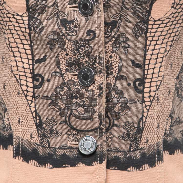 Pre Owned Christian Dior Boutique Pink Lace Printed Denim Jacket S